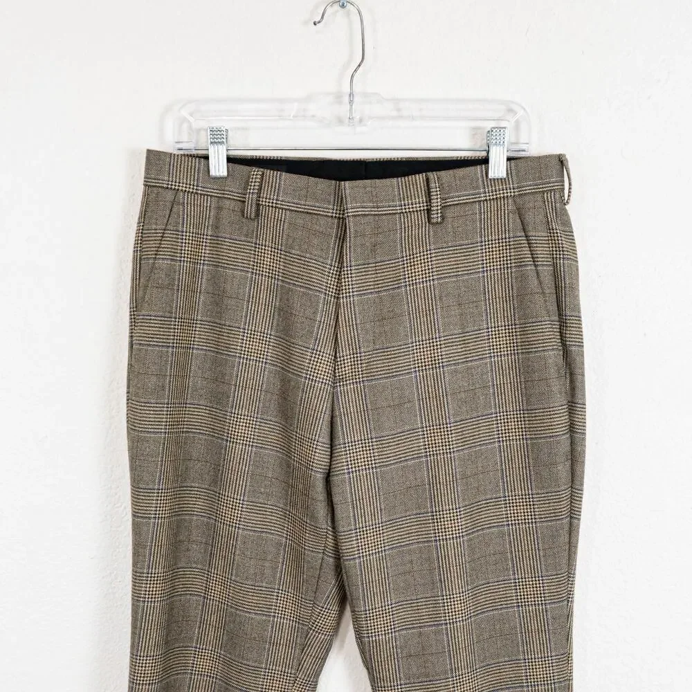 J.Crew Ludlow Slim Plaid Trouser Pants Tan brown Glen Plaid size 31